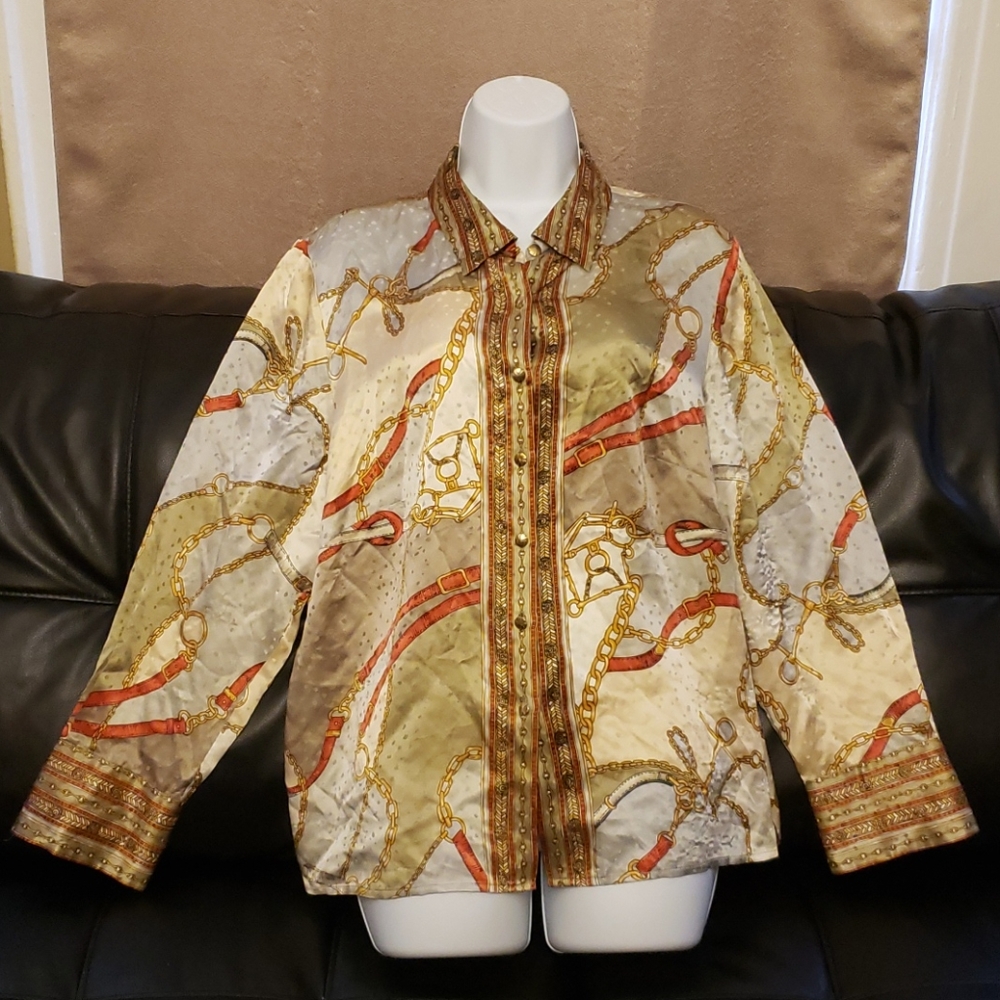 100% Silk Talbots multicolored women silk blouse